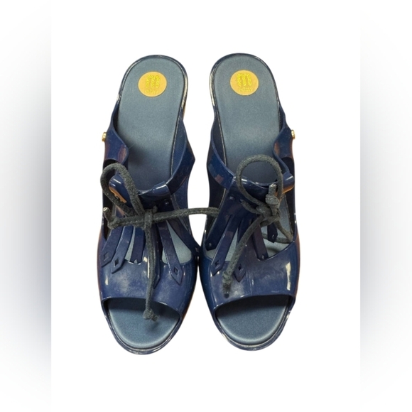 Melissa Wedge Heel Blue Slip On Fringe Size 37 EUC - Picture 5 of 7